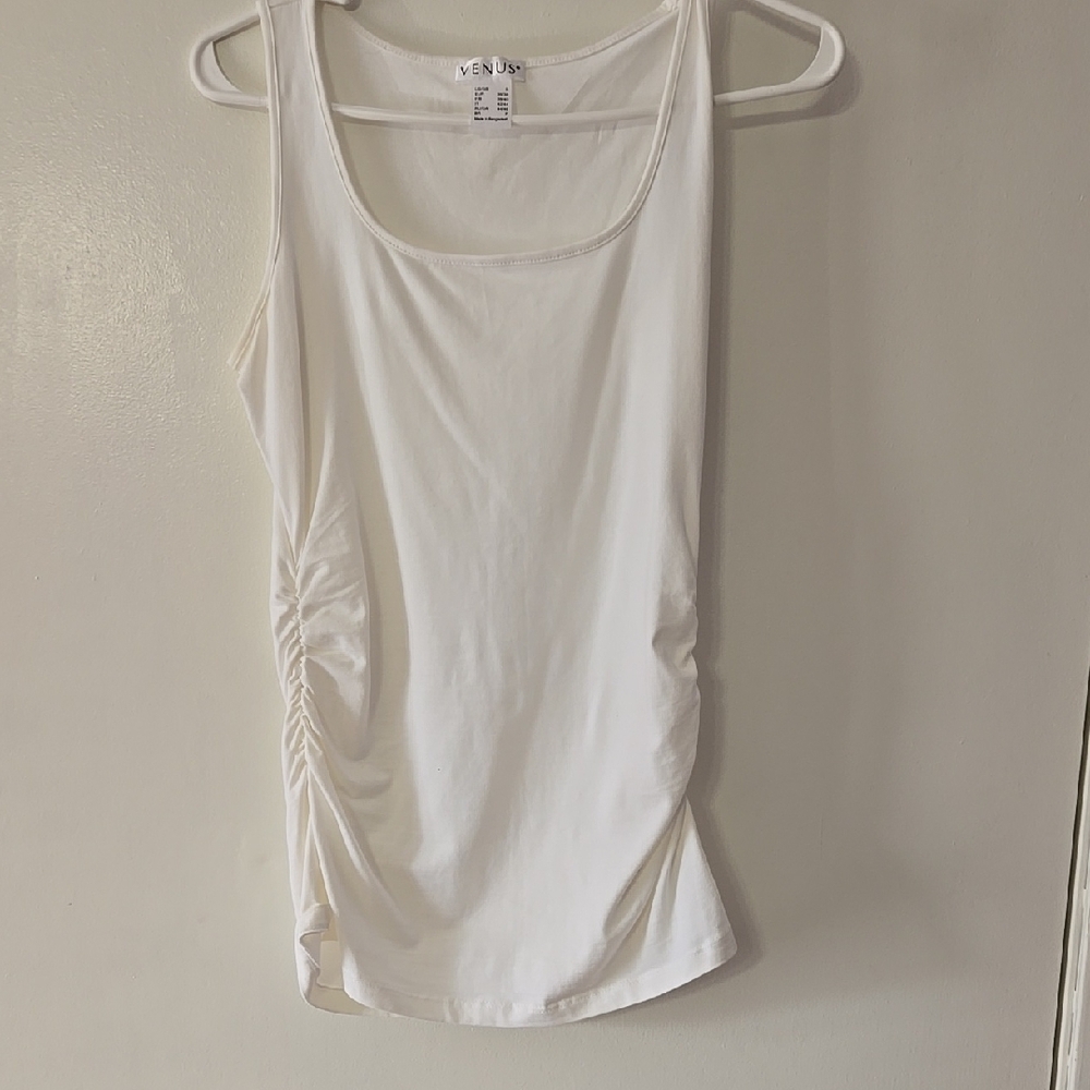 VENUS White Ruched Sleeveless Tank Top